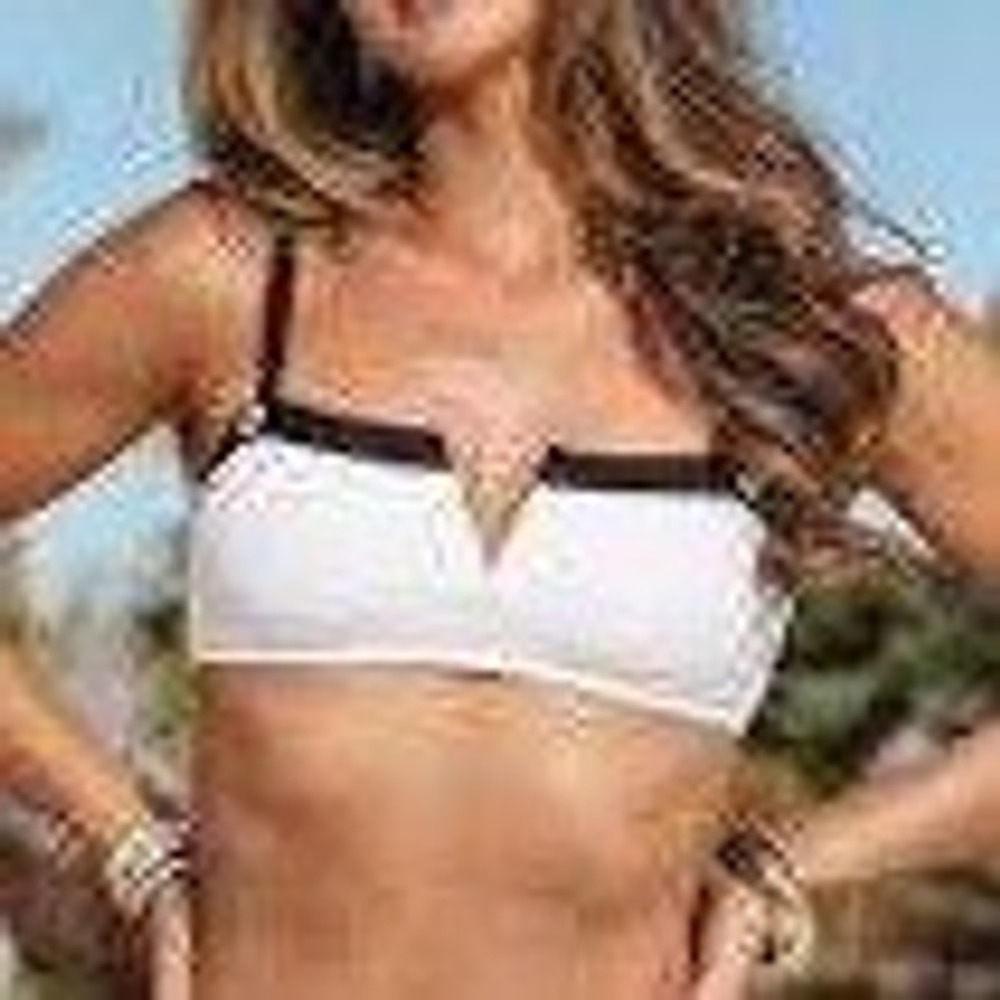 Cupshe x Kelsey Anderson White Textured Underwire Bikini Top Black Trim XL NEW